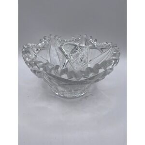 Antique Crystal Cut Glass Brilliant Bowl Heavy Sawtooth Candy Dish 2 3/4x5 1/2"